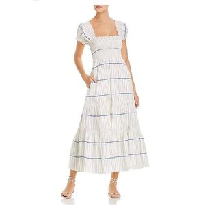 Tory Burch Striped Smocked Midi Dress